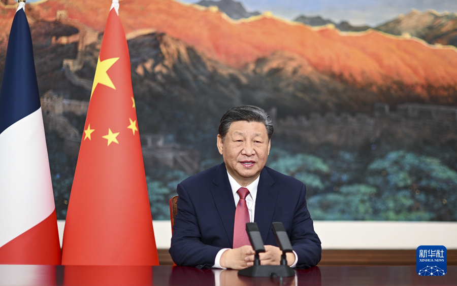 向中法建交60周年招待会发表视频致辞
